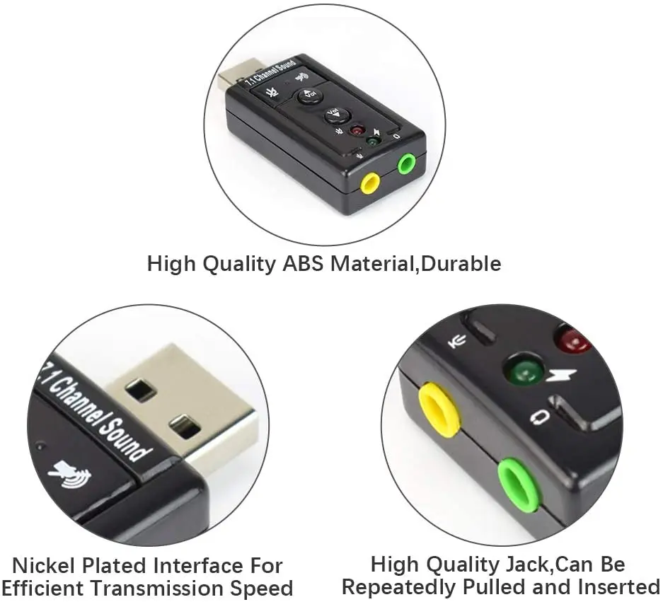 7.1 External USB Sound Card 3.5mm Jack Headphone Audio Adapter Mic - Phone Sound Card for Win Mac Compter Android