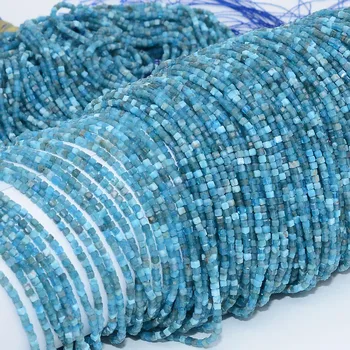 Natural Simple Quality Blue Apatite Edge Faceted Cube Beads 2mm