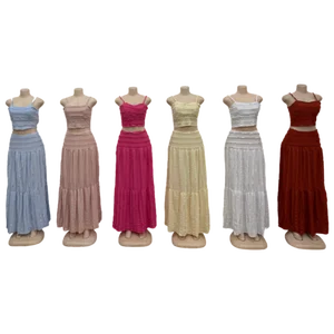 New Summer Fashion Floral Two-piece Women's Sleeveless Top High Waist Long Dress Sexy Dress