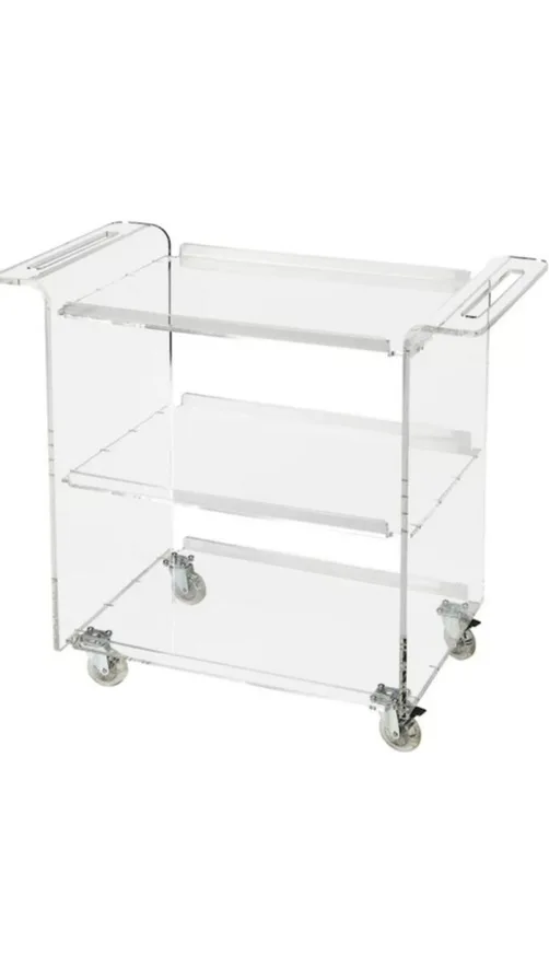Acrylic Trolley Hand Factory Custom Rolling Lucite Mobile Bar Cart