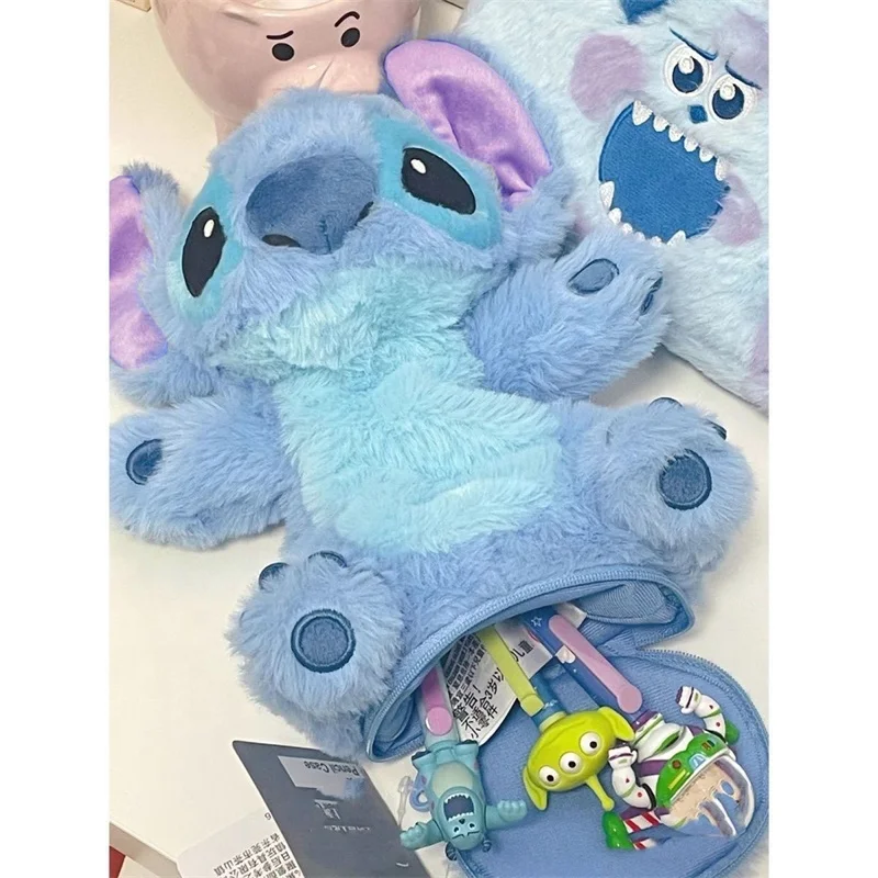DOULUO Large Capacity Cartoon Stitch Cases Stuffed Plush Portable Lilo Stitch Pencil Bag Student Stationery Storage Bag