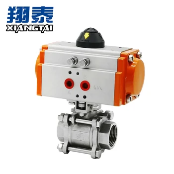 304 Stainless Steel  2 Way Valve With Pneumatic Actuator BSP NPT Threaded 3-Pc Pneumatic Ball Valve