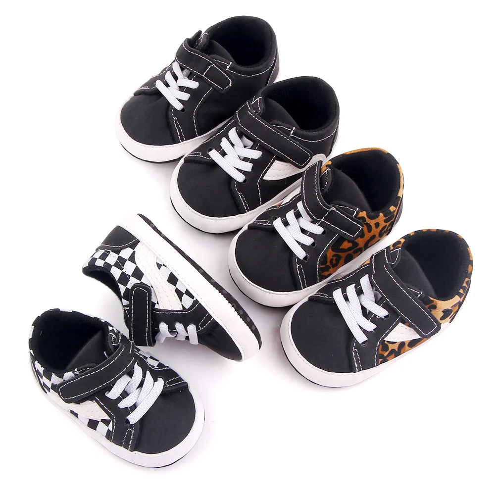 Baby Fashion Trend Black and White Color Contrast Leopard Print Baby Leisure Canvas Toddler Shoes