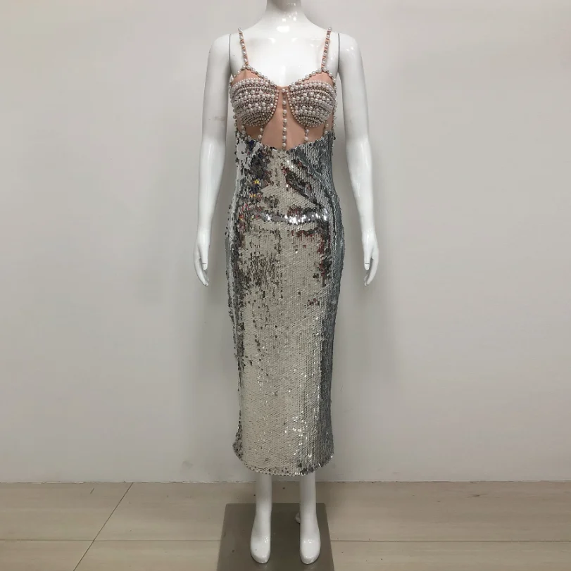 SB3459 Elegant Sequin Formal Party Evening Dresses Lady Luxury Gown Women  Rhinestone Pearls Cocktail Prom Dress