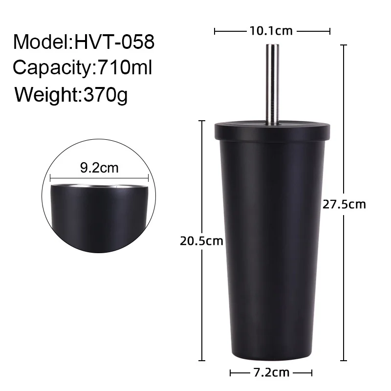 2026 New Stainless Steel Straw Cup 710ml Large Hole Cover Bubble Tea Cup Customized Large Capacity Vacuum Insulated Car Cup preview 5