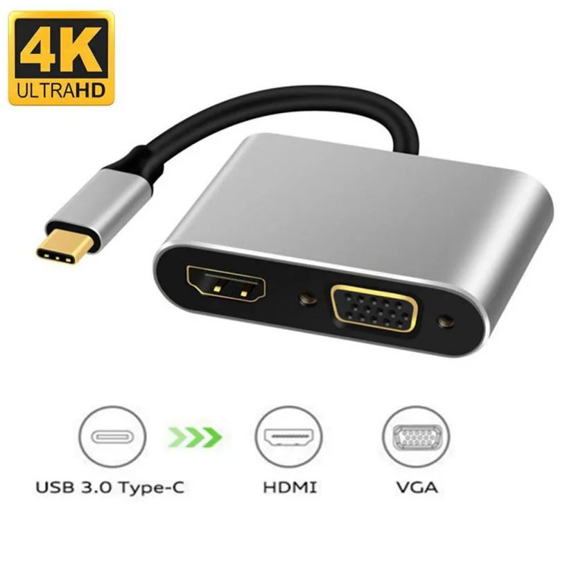 4  2 in 1 USB C 3.1 HDMI VGA Adapter TYPE C Type-c to HDMI 4K VGA UHD Converter Adapter For Macbook Samaung  Huawei Google