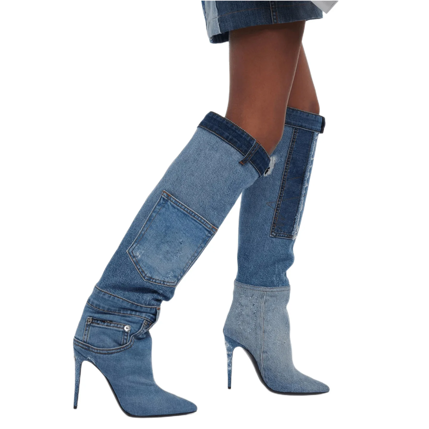 2023 Autumn Winter High Heeled Cowboy Boots Washed Pocket Sexy Party Denim Women Over The Knee High Boots - Image 5