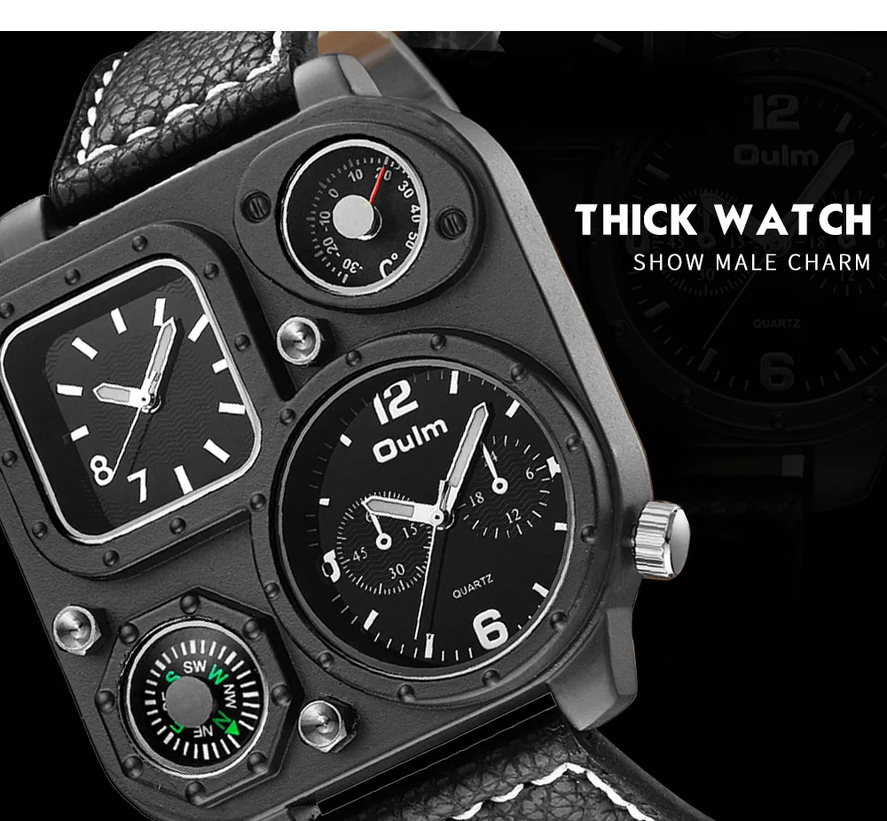 OULM 1169 Men's Quartz Wrist Watch with Genuine Leather Band