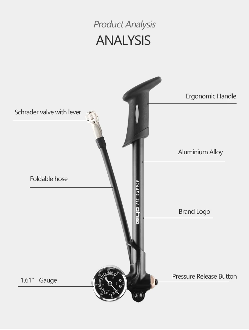 Foldable 300psi High-pressure Bike Air Shock Pump with Lever & Gauge for Suspension Mountain Bicycle scooter motorcycle details