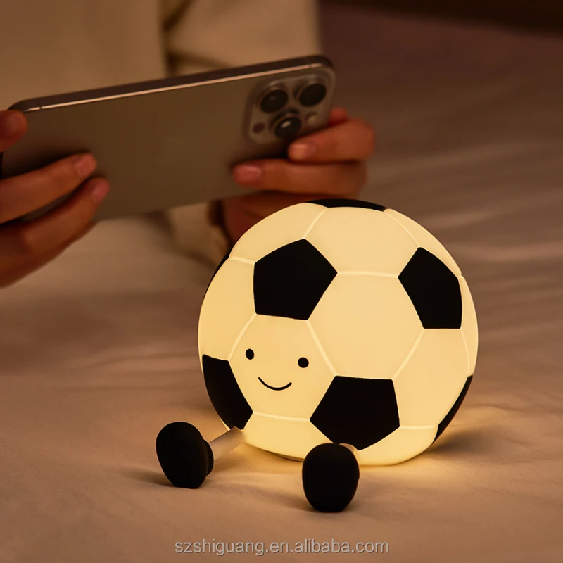 Custom Logo Football LED Nightlight Mini Rechargeable Bed Lamp Fancy Design Cute Soccer Night Lights for Kids Room New Product