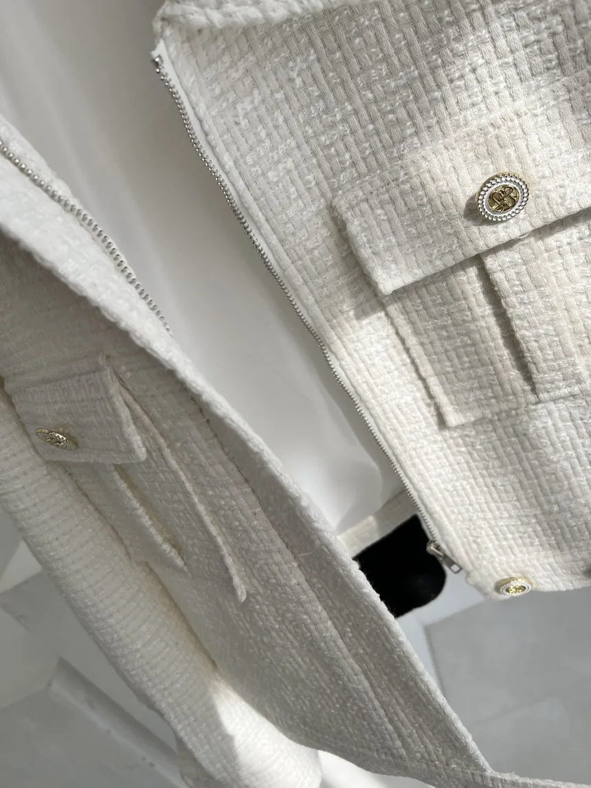 2024 Autumn New Item Lapel Double Pocket Loose and Versatile Long Sleeved Zipper Coarse Woolen Women's Coat_voghion.com
