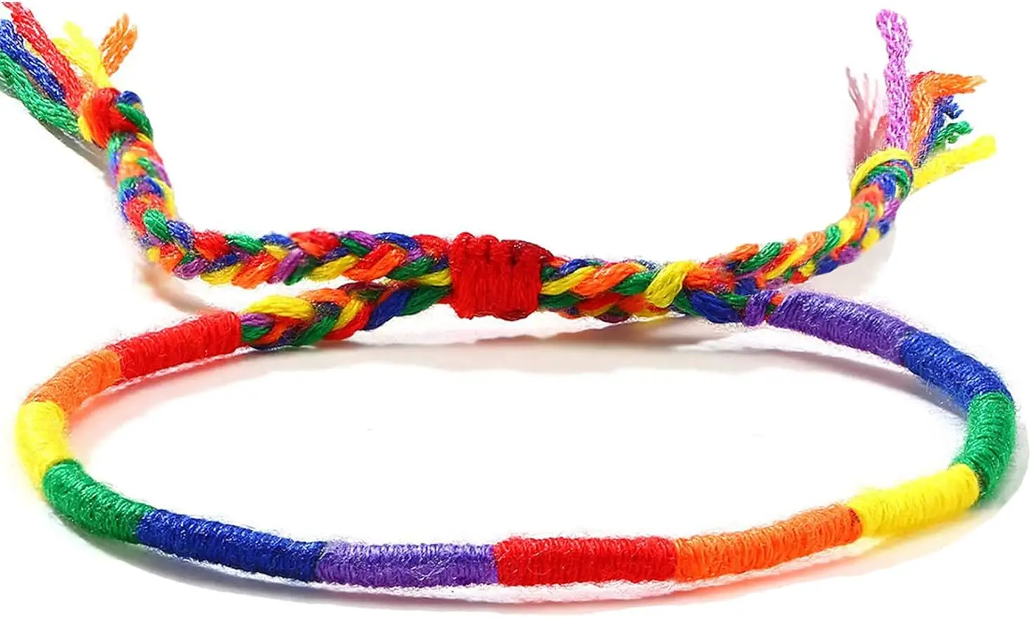 Braccialetto dell'Amicizia LGBT Arcobaleno Regolabile Intrecciato a Mano per Lesbiche e Gay