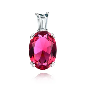 Wholesale 925 Sterling Silver AAA Crystal Oval Cut Luxury Ruby Natural Stone Pendant Fine Jewelry Pendants & Charms