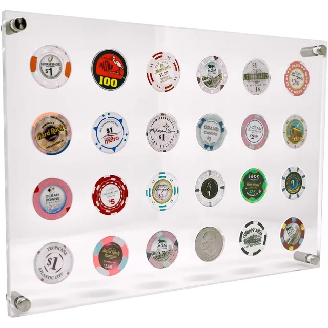 Clear Acrylic Poker Chip Display Holder for 24 Chips Coin Wall Mounted Storage Case  coin holder