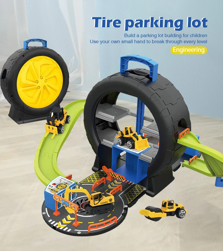 Chengji Storage garage wheel engineering garage toy best car parking lot garage toy truck assembling car parking lot toys