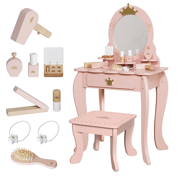 New Popular Princess Make up Dressing Table Wooden Vanity Table Toy for Girls W08H206