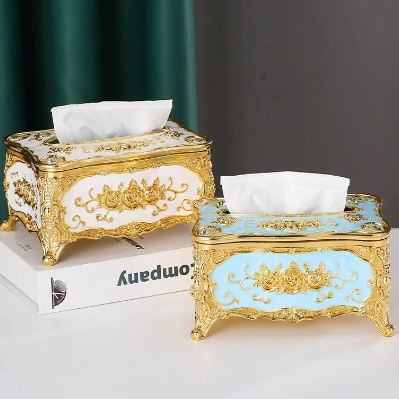 European Luxury Modern & Retro Rose Carved Acrylic Tissue Box for Home Restaurant KTV Hotel Bar Tabletop Decor