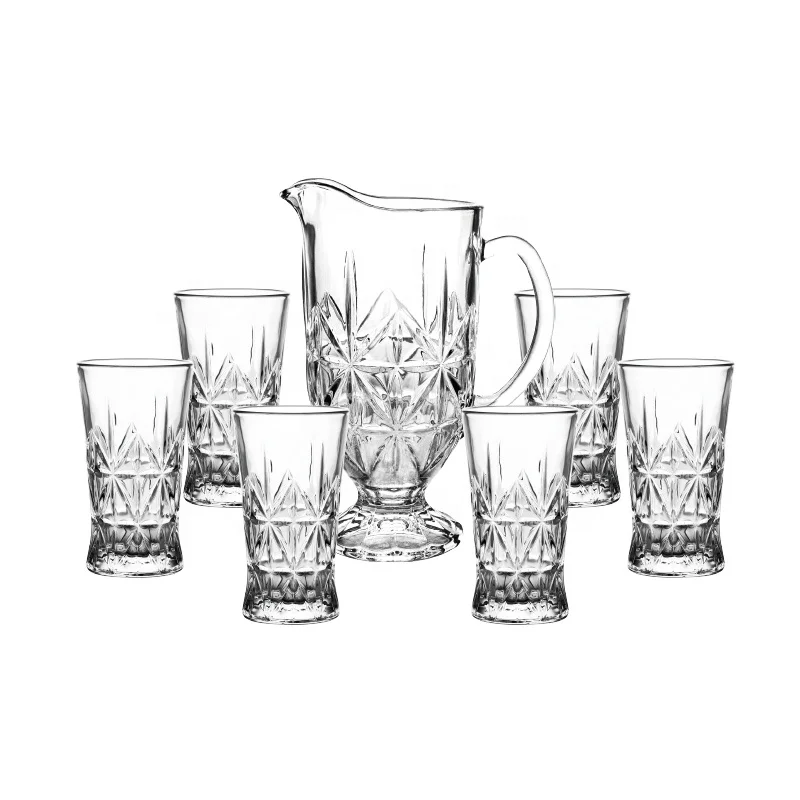 1000ml 300ml 7 Pcs Set Engraved Glass Water Jug Sets for Kitchenware