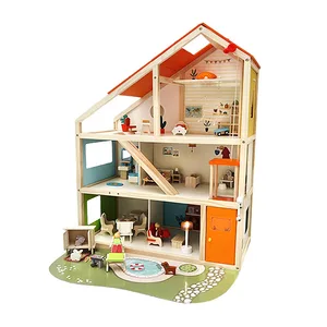 Factory Prices Children's Three-story Wooden Dollhouse Villa Juguetes Furniture Play House Simulations Toys for Kids Boys Girls