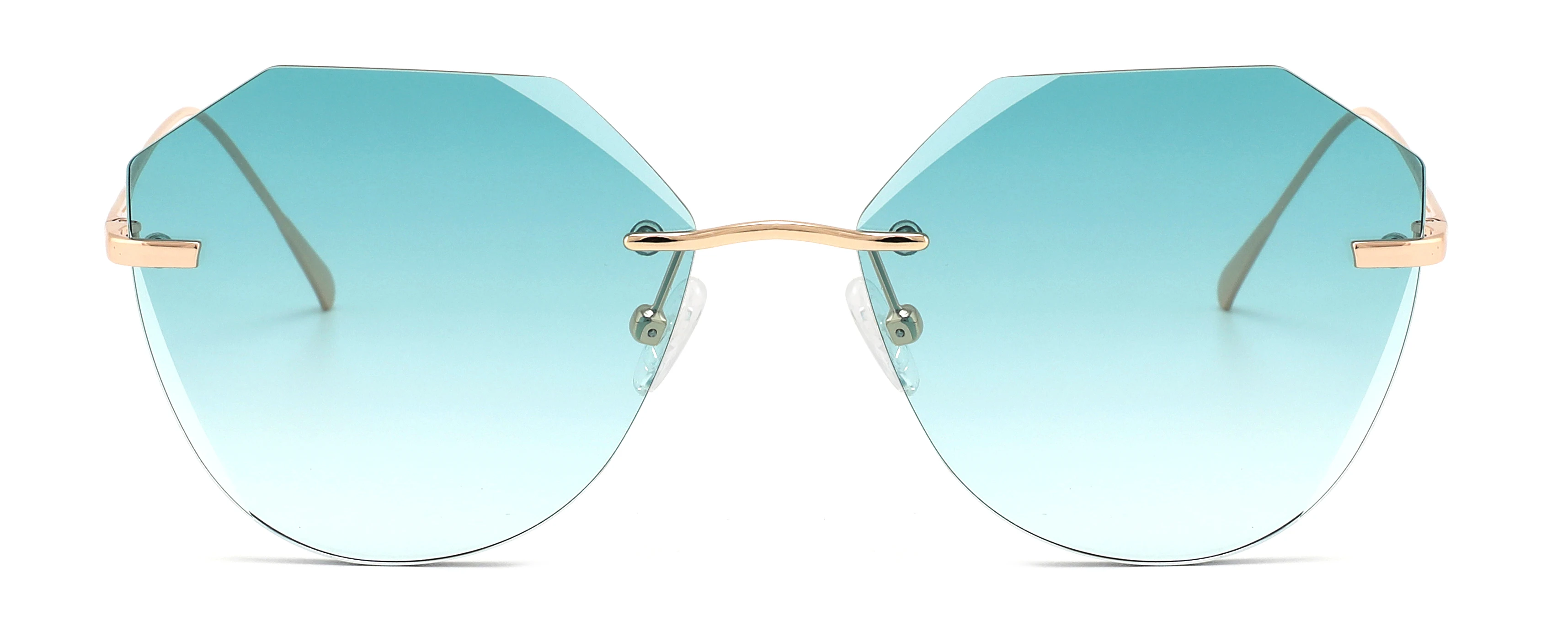 2025 New Arrival Premium Rimless Cat Eye Sun Glasses Unisex UV400 Diamond Cut Polygon Shades Metal Rimless Sunglasses