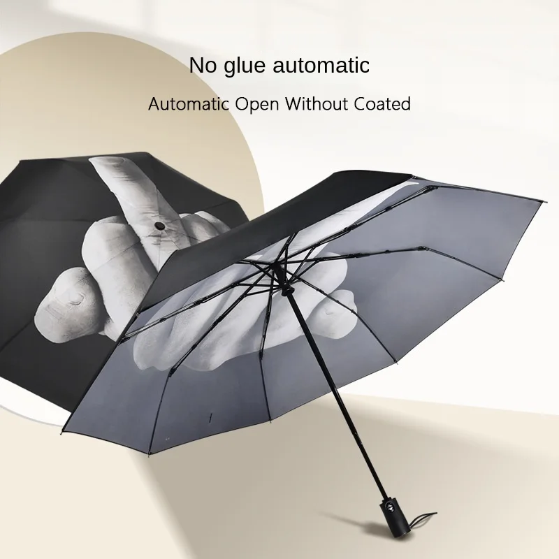 Creative Distinctive Three-Fold Silver Glue Manual Sun Middle Finger Umbrella Stock Folding Travel Classic Design Funny Pattern