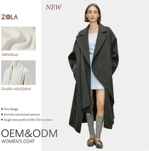 Customized Handmade Eco-Friendly Pure Woolen Coat Button Double Sided Long Casual Featuring Scarf Collar Hidden Pocket Winter