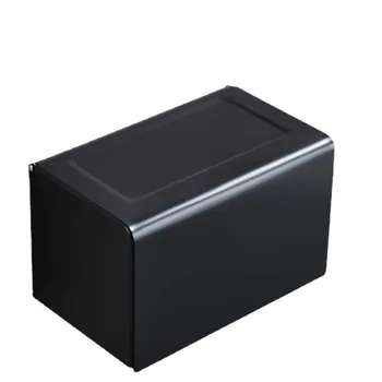 Matte Black Toilet Paper Holder with Storage Box Wall Mounted Space Aluminum Rectangular Tissue Box