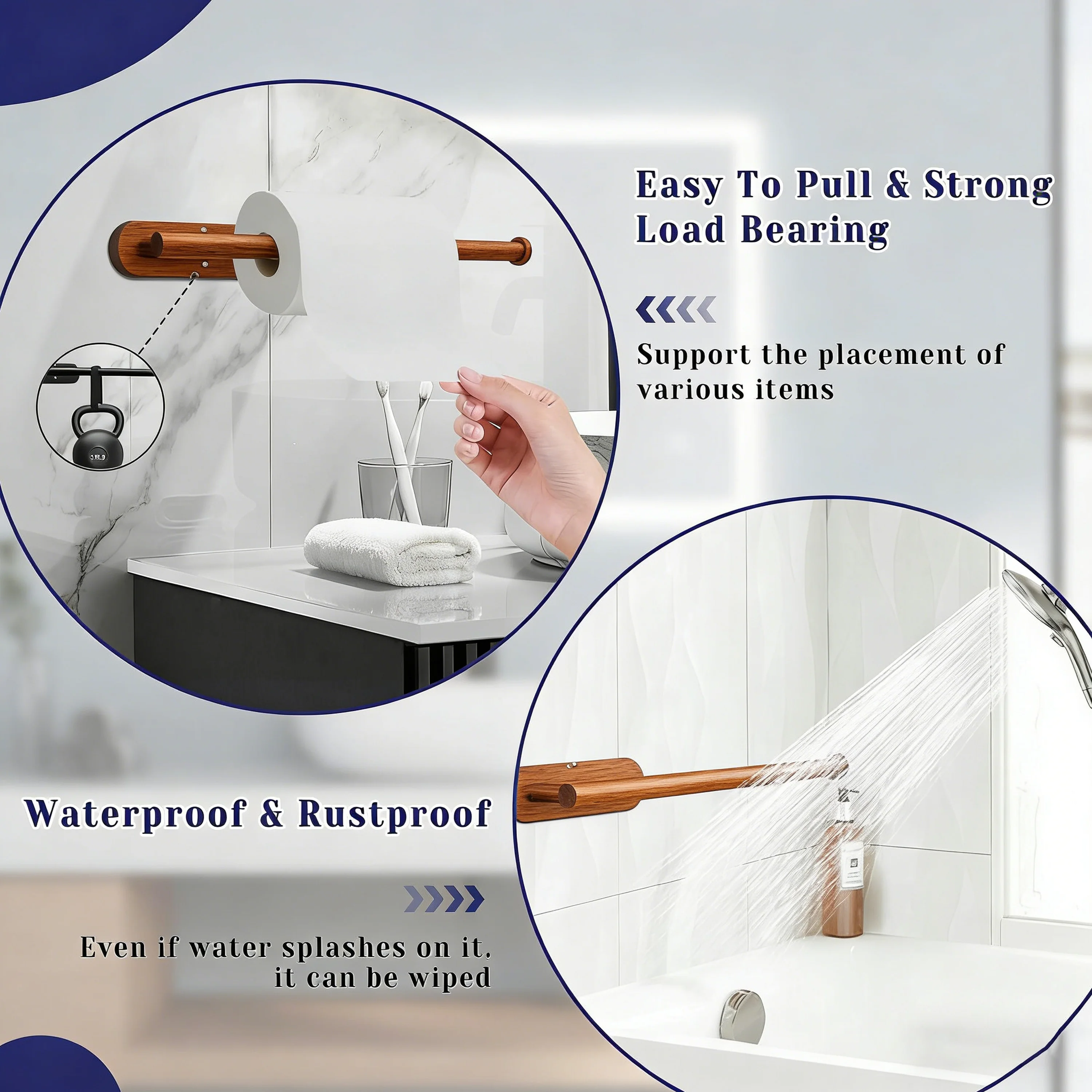 product wooden wall mounted paper towel holder self adhesive or drilling kitchen paper roll rack for bathroom laundry  pantry storage-5