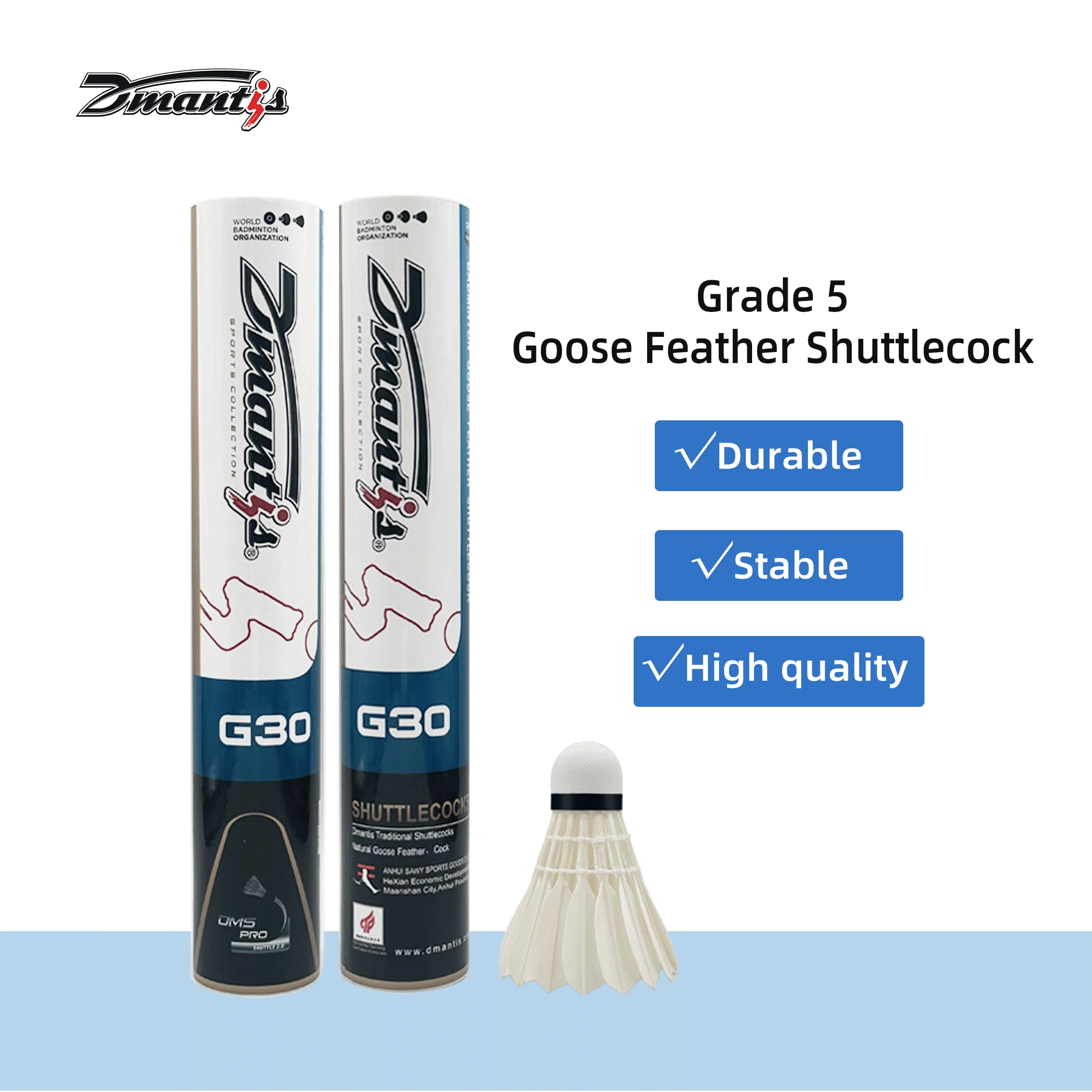 Durable Black Washed White Goose Feather Badminton Shuttlecock PU Fiber 2-Layer Cork High quality Goose Feather Shuttlecock