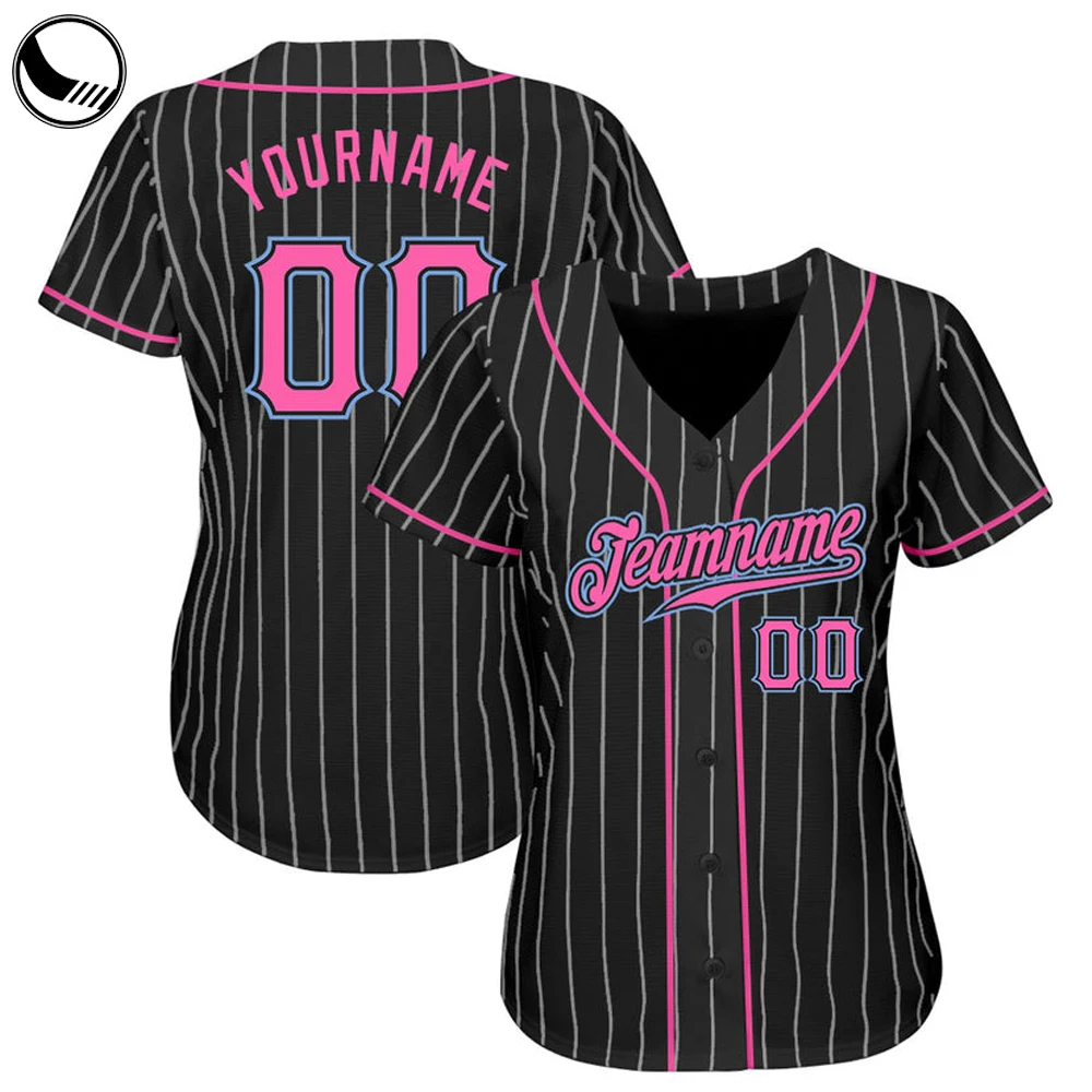 Bottond Pinstrip Polyester Girls Embroidery Canada America Baseball Uniform Set Custom Blank Black and White Jersey Baseball manufacture