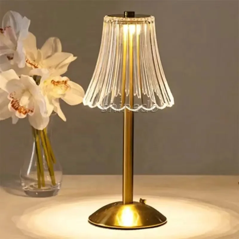 Rechargeable Crystal Portable Restaurant Touch Control Led Bar Table Lamp Cordless Hotel Luxury Modern Night Light Home Decor