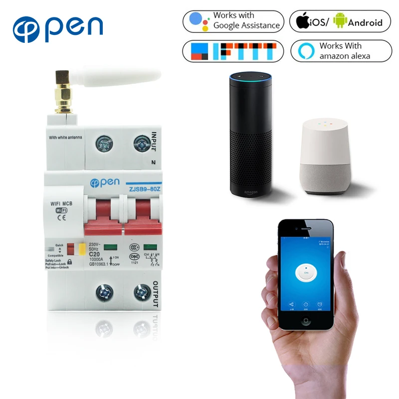 2P  for Alexa and Google Home with Overload Short Circuit protection C Curve  Remote Control Wifi Mcb Circuit Breaker