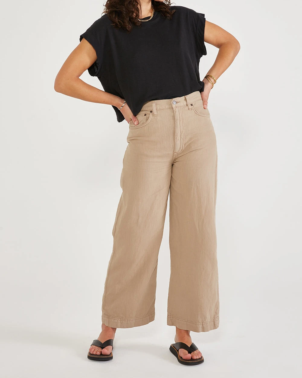 Low MOQ Light Brown Casual High Rise Loose Fitting Wide Leg Baggy