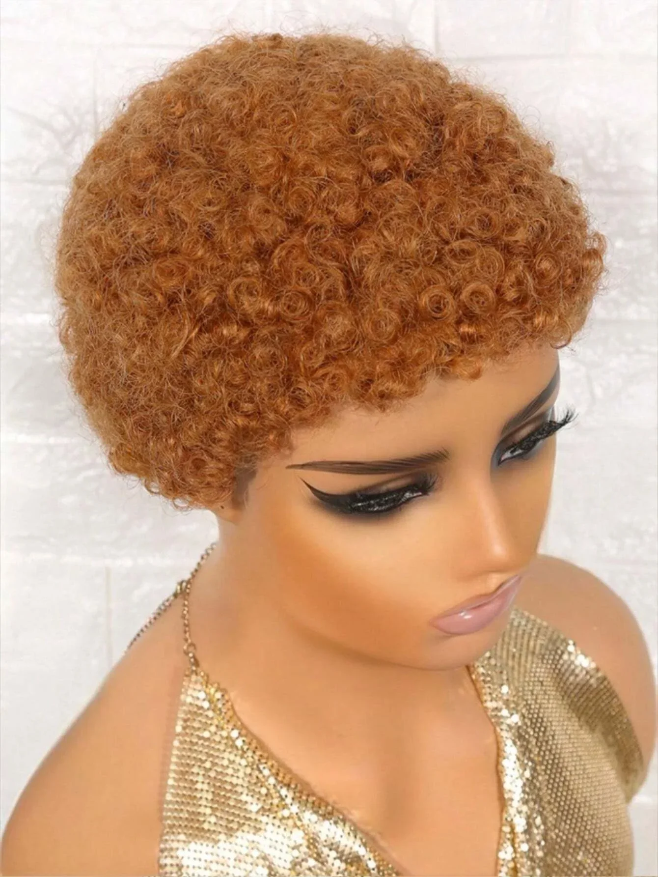 Kurze Afro-Perücke aus gelocktem Echthaar, Pixie-Schnitt, 150 % für Frauen, flauschige Afro-Puff-Perücke aus weichem Remy-Haar_voghion.com