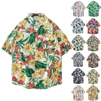 Wholesale Resort Shirt With Pocket Surfing Vintage Button Up Shirt Printing Men Beach Wear Linen Cotton Hawaiian Shirts
