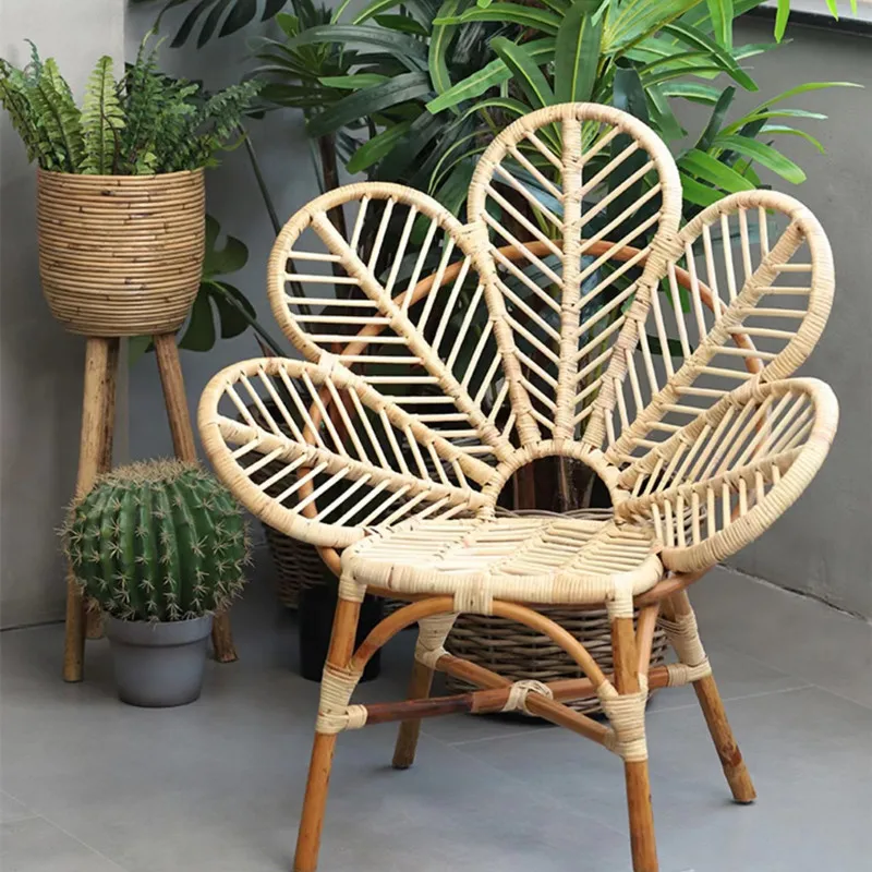 Wholesale Vintage Natural Outdoor Sunscreen Rattan Wicker Flower Rattan Patio Garden Chair