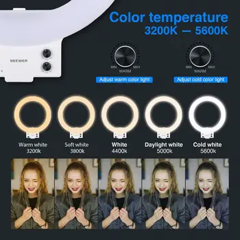 Neewer 18-inch White LED Ring Light with Silver Light Stand Lighting Kit Dimmable 50W 3200-5600K with Soft Filter, Hot Shoe detail image