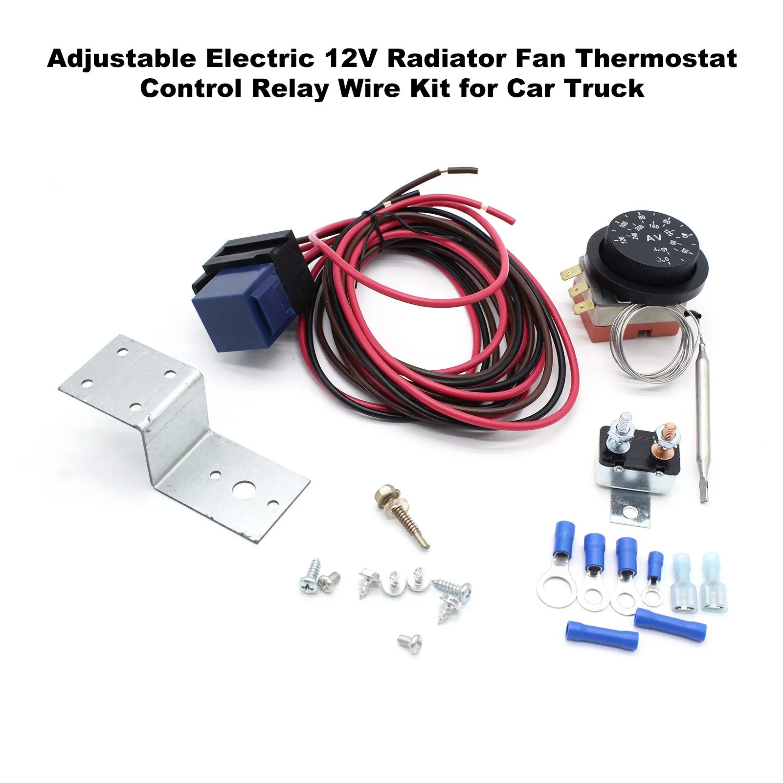Adjustable Electric 12V Radiator Fan Thermostat Control Relay Wire Kit