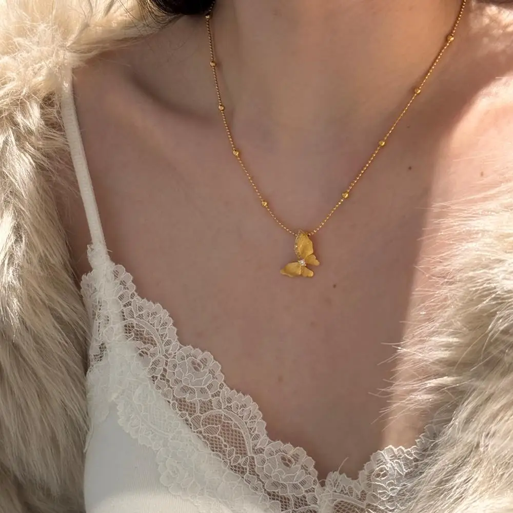 KAKODIY Gold Bead Chain Butterfly Charm Pendant Necklace Zircon Palestine Necklace for Women detail 2