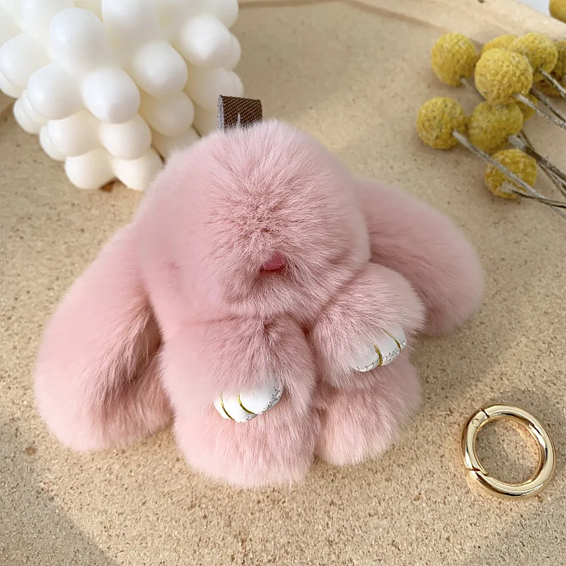 15 cm Rex Rabbit Fur Keychain Women Bag Car Key Chain Pendant Decoration Jewelry Bags Hangings Accessories Gifts