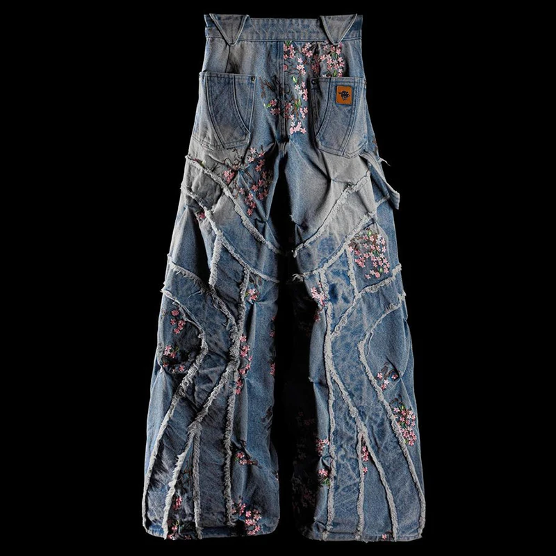 DiZNEW Denim Wholesale High Street men's baggy jeans Straight leg embroidered jeans men's street jeans factory