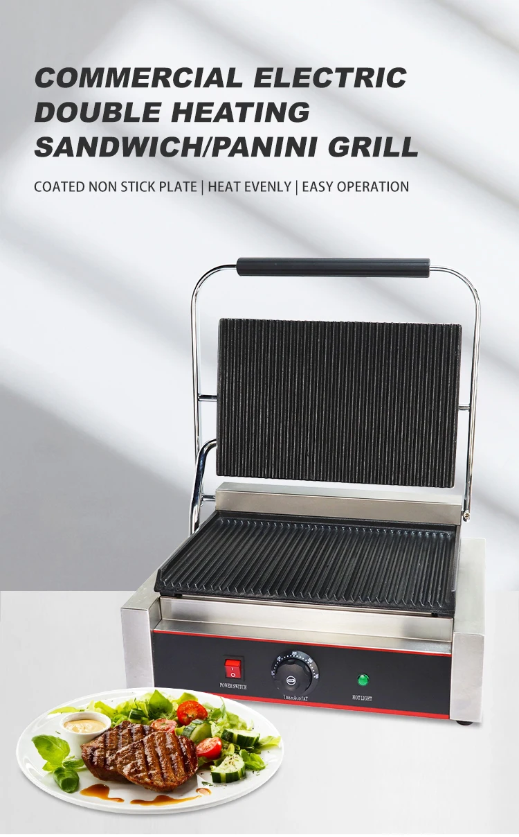 Commercial Equipment Electric Stainless Steel  Sandwich Press Panini Grill Single Head Panini Grill Plate factory