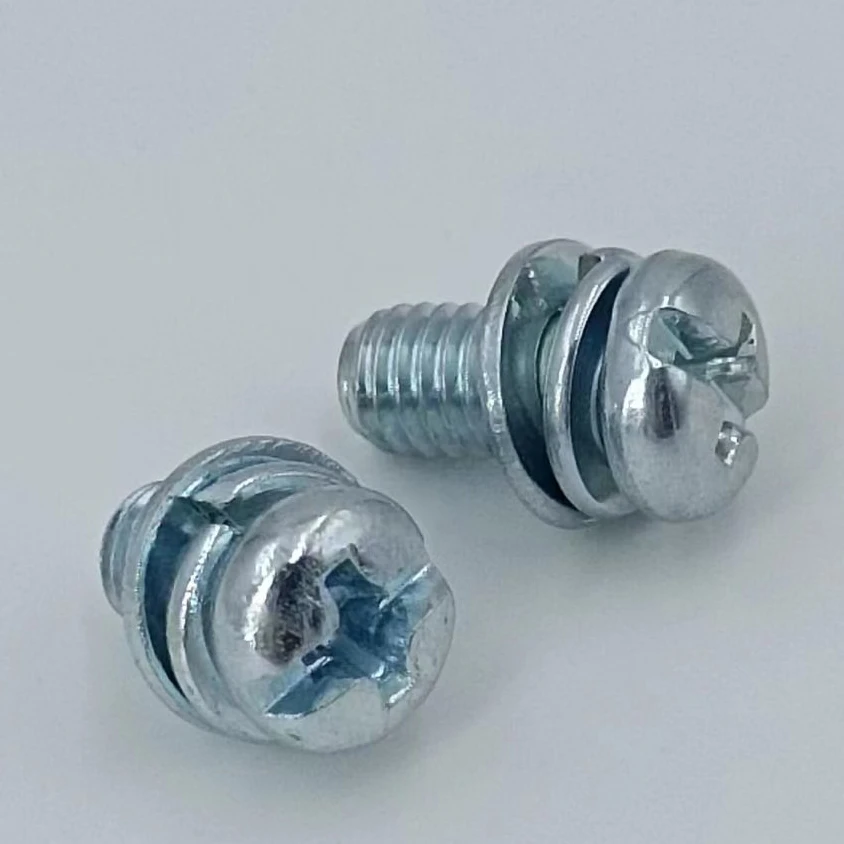 Wholesale Steel round Head Three Combination Screws Cross-Shaped Pan Head with Flat Spring Washer Metric ISO Standard