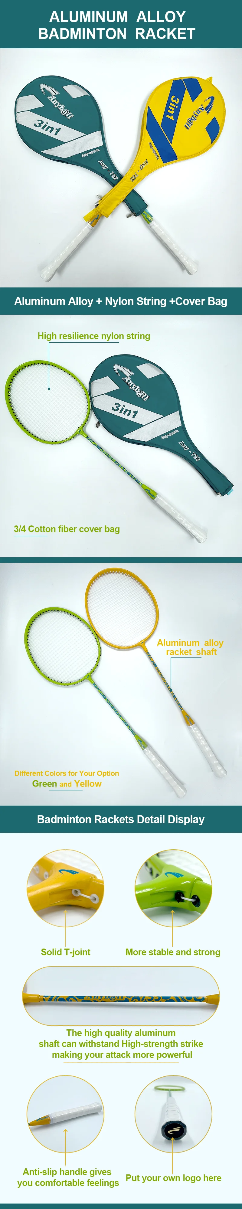 Wholesaler Aluminum Light High Quality  Single Piece Badminton Racket Professional factory supply supplier