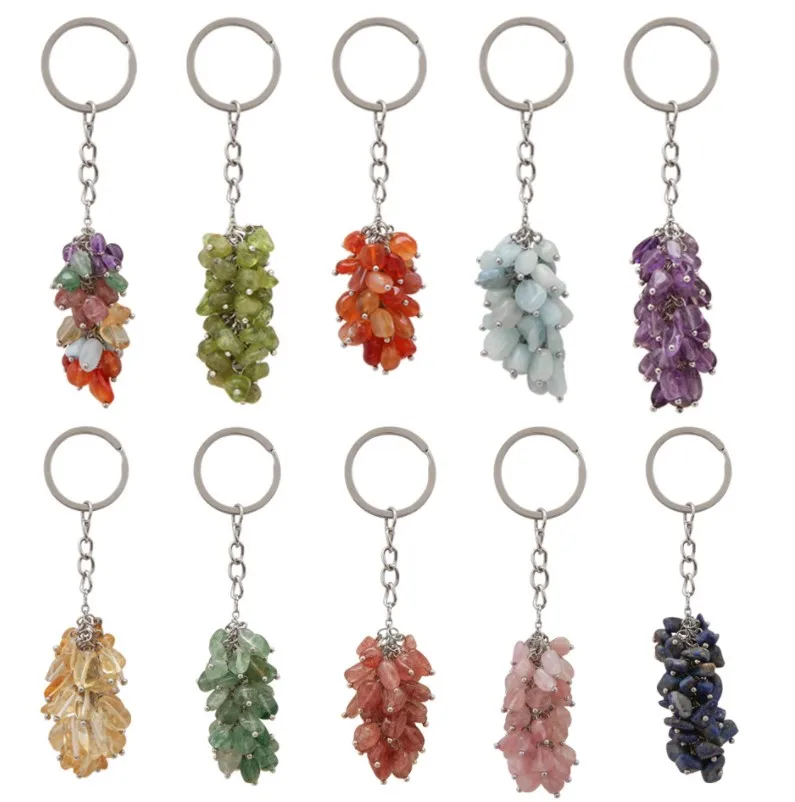 Beadaboutique Crystal Keychain, Crystal Key Chain with Charm, Gemstone Charm Keyring, Wrapped Crystal Pendant, Custom Charm Stone Keyring W