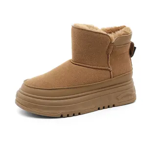 RD7341 Custom Winter Warm Ankle Boots for Women Comfortable Flat Snow Boots in Solid Color