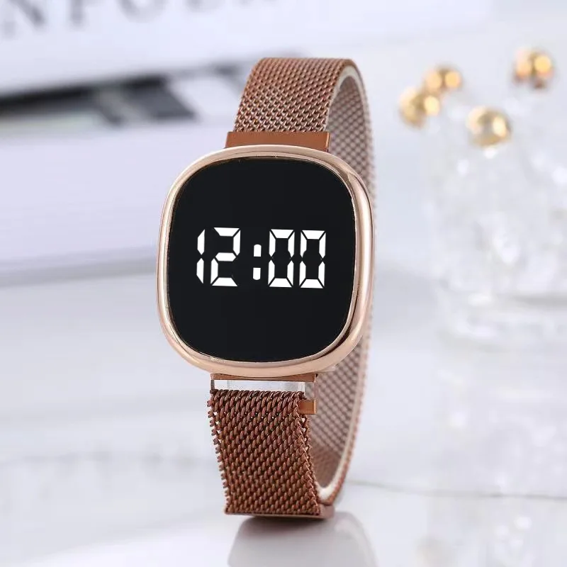 2024 Fashion Magnetic Women Watches Stainless Steel Mesh Strap Ladies Led  Electronic Wristwatches Female Watches