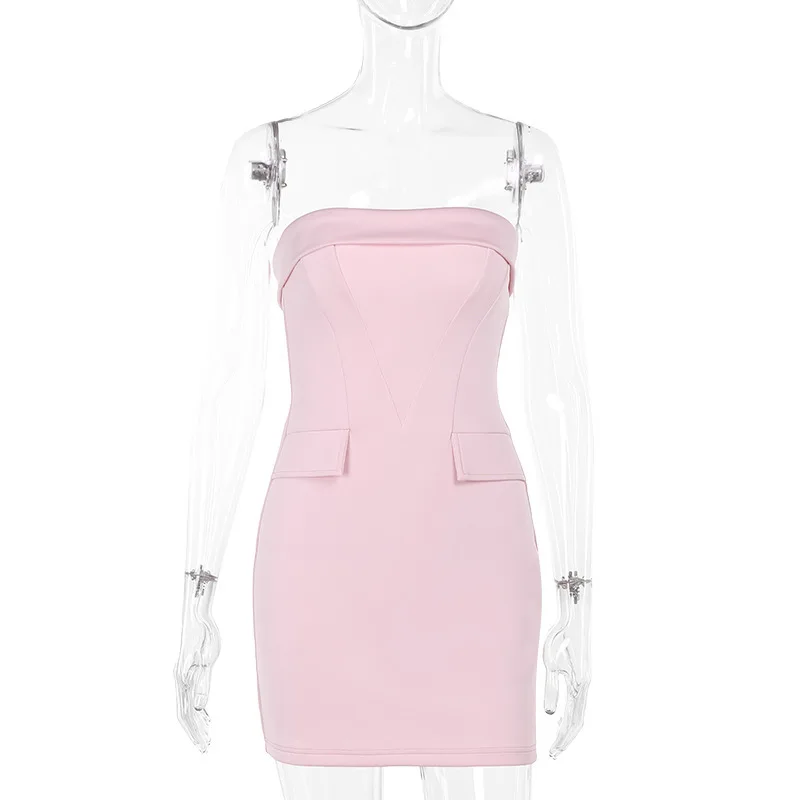 New Arrival Sexy Pink Tube Mini Dress for Women