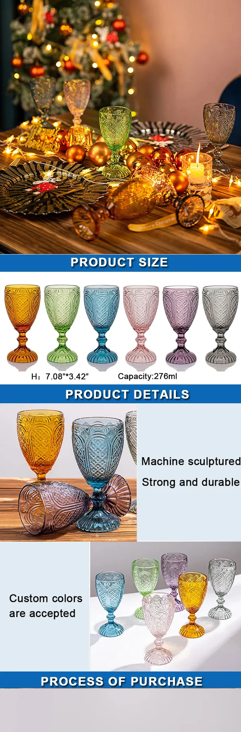 Amber Water Goblet Glass Water Wine Cups Colored Glassware Pink Goblets