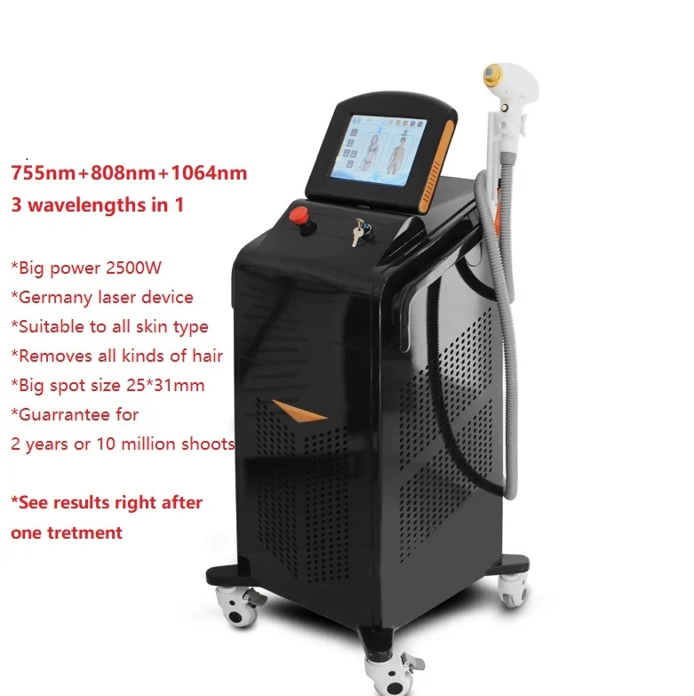 Big spot size !!! professional 755nm + 808nm + 1064nm diode laser hair removal machine laser ice price